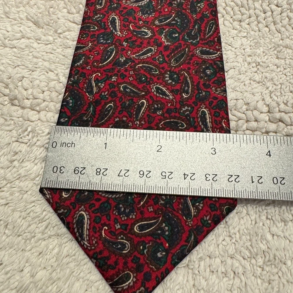 Angadi Tie Red Paisley 100% Silk Floral Grunge Necktie Vintage Casual Burgundy‎